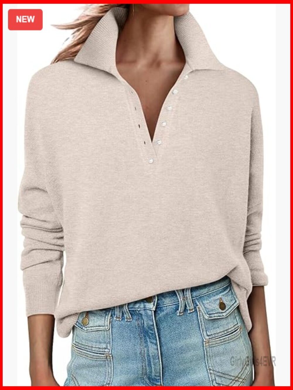 Long Sleeve Polo Sweater Knit Button Shirt Lightweight Pullover Top